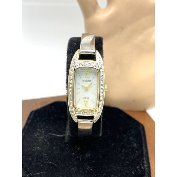 Seiko Women's Watch SUP388 Solar Mother of Pearl Dial Two Tone Stainless Steel - Picture 1 of 14